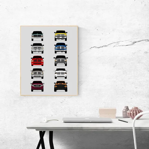 Vista 6 de Custom Car Posters Póster hecho a mano compatible con Dodge Ram Pickup Truck Generations e impresión de Ram 1500 2500 3500 – Multi, impresión