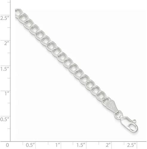 Vista 2 de Pulsera de plata de ley 925 maciza con dije de doble eslabón con cierre seguro de langosta 0197in Plata de ley