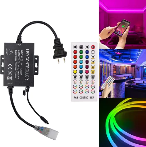 Vista 6 de AC 110-130V 1500W Bluetooth Música IR Control remoto RGB controlador con 40 teclas remoto para 5050 2835 LED Neon Rope Strip Light