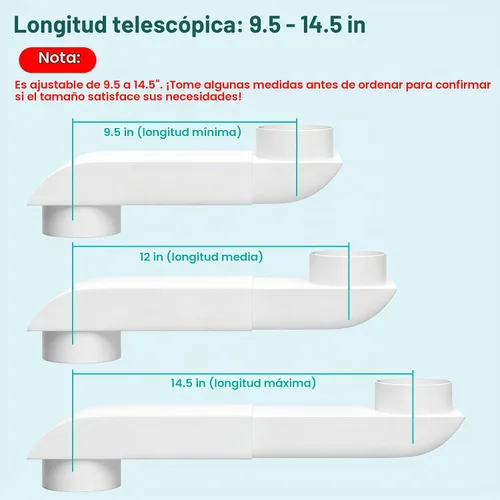 Vista 2 de Periscope - Ventilación telescópica para secadora de 9.5 a 14.5 pulgadas, de acero inoxidable, ajustable, kit de conector de perfil bajo para Blanco