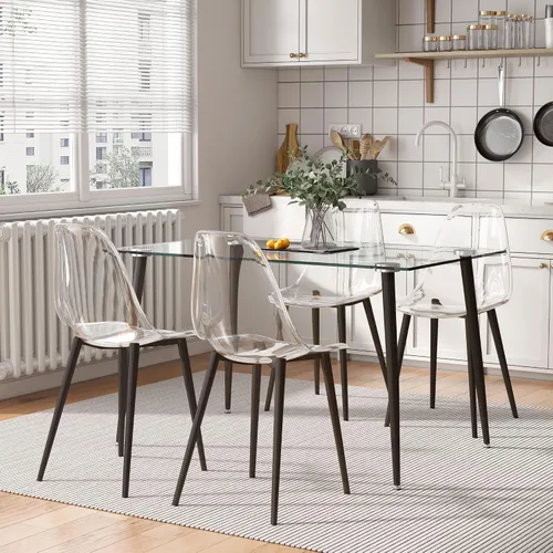 Vista 6 de Baysitone Juego de 4 sillas de comedor transparentes, sillas modernas de cocina con asiento transparente, sillas laterales de acento acrílico