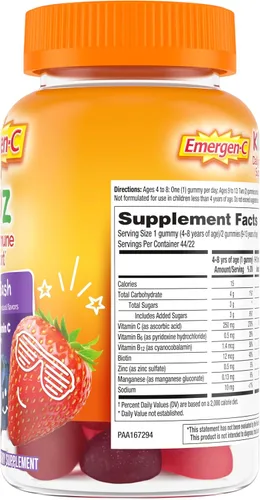 Vista 10 de Emergen-C Kidz - Suplementos dietéticos diarios de apoyo inmunológico, gomitas saborizadas con vitamina C y vitaminas B para apoyo inmunológico