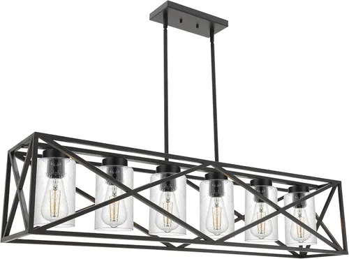 Vista 10 de Lámpara de araña negra para comedor con 4 luces, con cristal semillado, base E26