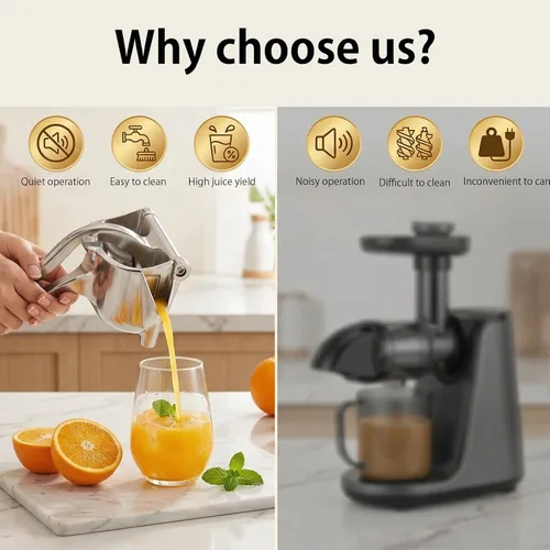 Vista 4 de Exprimidor manual de hierro fundido resistente, exprimidor de jugo de frutas de acero inoxidable para limón y naranja, exprimidor de prensa