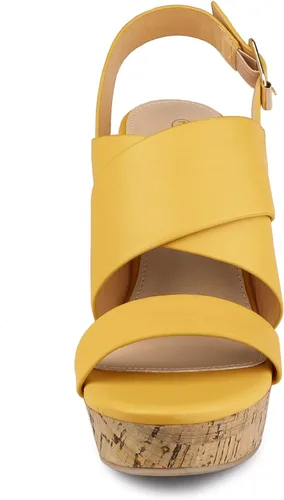 Vista 2 de Allegra K Sandalias de cuña con plataforma de madera para mujer