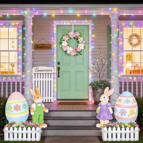 Vista 6 de JMEXSUSS 100 luces LED de Pascua de 33 pies, funciona con pilas, luces pastel para interiores y exteriores, luces coloridas para decoración de casa