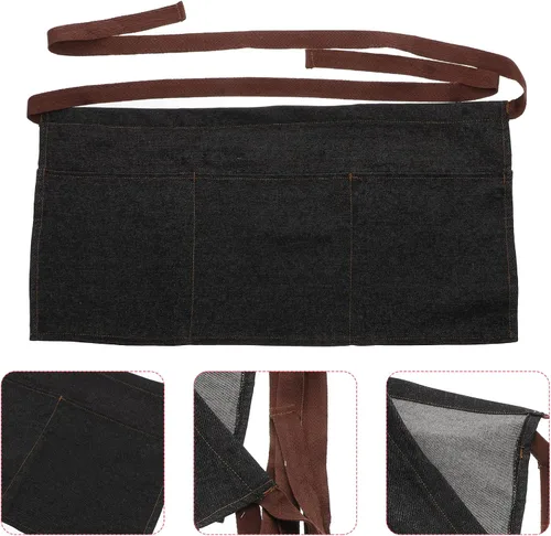Vista 4 de Toyvian Delantal unisex de medio servicio, delantal corto de mezclilla con 3 bolsillos para trabajo, restaurante, hogar y cocina (negro), 23.6 x