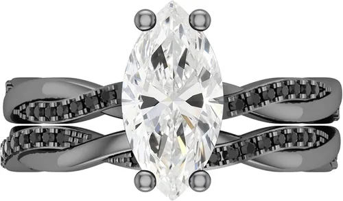 Vista 2 de Dazzlingrock Collection Juego de anillos de novia de 0.472 x 0.236in con piedra preciosa marquesa creada y diamante negro natural, disponible