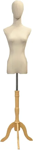 Vista 6 de Female Full-Body Mannequin with Wooden Base & Cloth Head, Adjustable Stand for Wedding & Clothing Display(Sqaure Base1,Medium)