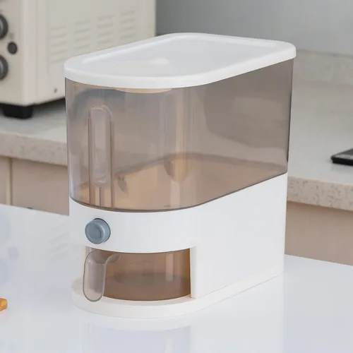 Vista 6 de Gagee Dispensador de arroz de 11 libras, gran contenedor de almacenamiento de granos con tapa, cilindro de medición a prueba de humedad, dispensador