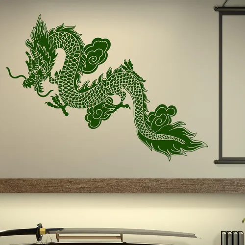 Vista 4 de Vinilo adhesivo de pared chino dragón volador fantasía estilo asiático pegatinas gran decoración (1358ig) negro