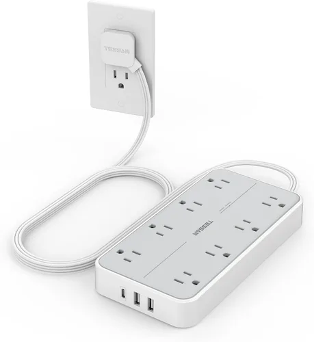 Vista 14 de TESSAN - Protector contra sobretensiones, cable de extensión de enchufe plano de 5 pies Negro