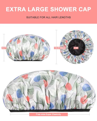 Vista 5 de Aquior Gorro de ducha con forro de rizo para mujer, gorro de ducha reutilizable, triple capa impermeable, extra grande para mujeres de pelo largo