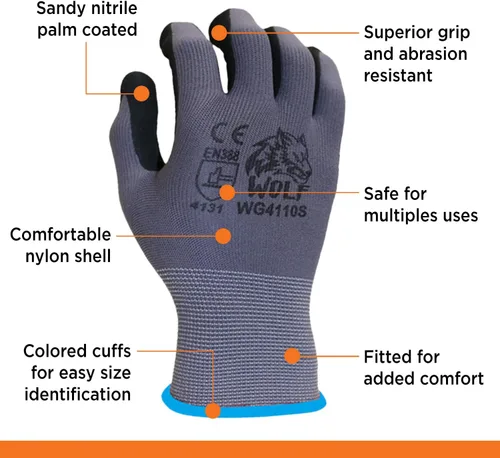 Vista 4 de WOLF Guantes de nitrilo ultradelgados con palma de espuma recubierta con agarre adhesivo, multiusos