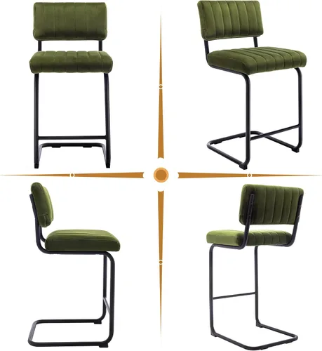 Vista 8 de Flouki Juego de 2 taburetes de bar de 24 pulgadas, taburetes de bar voladizos de altura de encimera, sillas de mostrador modernas tapizadas de Verde