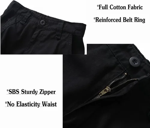 Vista 3 de Pantalones cargo de algodón para hombre, estilo casual, ajuste relajado, pierna recta, pantalones de trabajo de combate con 10 bolsillos
