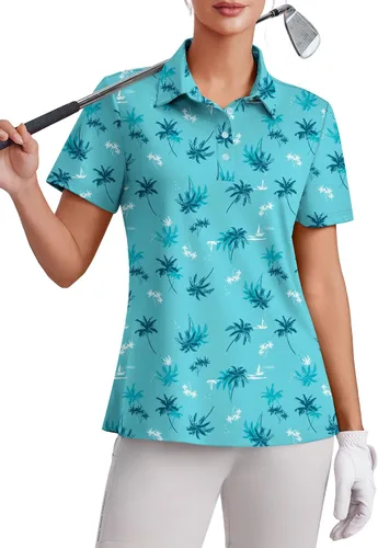 Vista 10 de PINSPARK Polo de golf de 4 botones para mujer, UPF 50+, secado rápido, atlético, camiseta de tenis con cuello, ajuste relajado