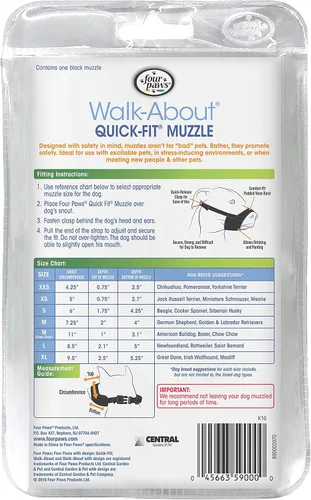 Vista 6 de Four Paws Walk-About - Bozal ajustable para perros medianos, de ajuste rápido, lavable y transpirable, color negro, 1 unidad