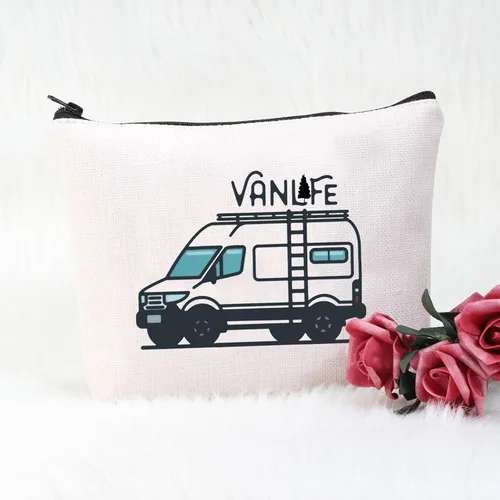Vista 5 de POFULL Bolsa de cosméticos Camper Life, regalo para viajeros, amantes de la naturaleza, regalo para amantes de la caravana, regalo para entusiastas