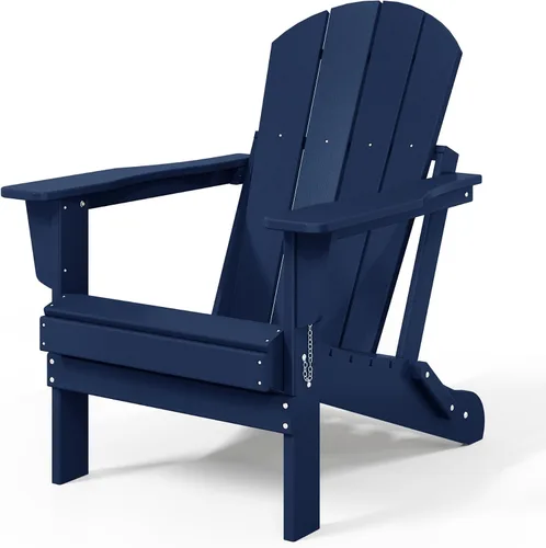 Vista 9 de WestinTrends Malibu 4 Adirondack Patio Chairs & 2 Side Tables, Navy Blue