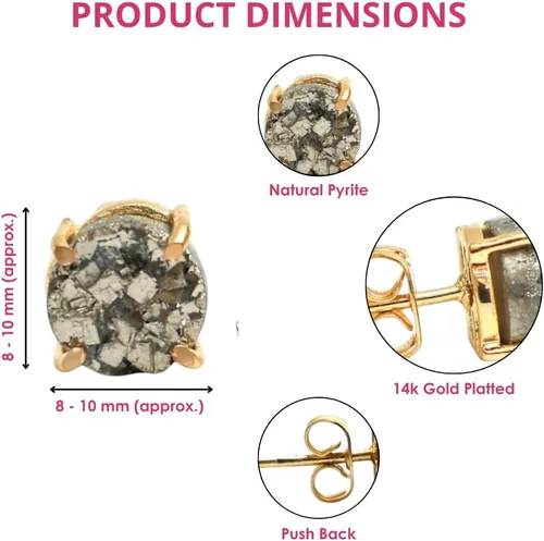Vista 57 de Gempires Natural Raw Prong Setting Stud Earrings, 8-10 mm Crystals Earring, Handmade Jewelry, Gift for Her