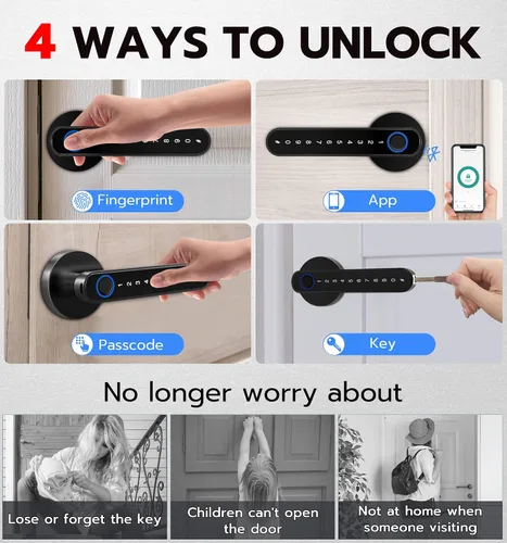 Vista 2 de eLinkSmart Cerradura de puerta de huellas dactilares, cerradura de puerta de entrada sin llave con mango de teclado, perilla inteligente biométrica