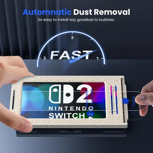 Vista 3 de WSKEN Protector de pantalla para Nintendo Switch 2, vidrio templado inastillable con eliminación automática de polvo, alineación automática de cero