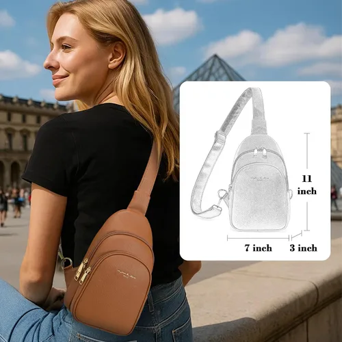 Vista 2 de INICAT Riñoneras cruzadas, bolsos de cuero para el pecho para mujer