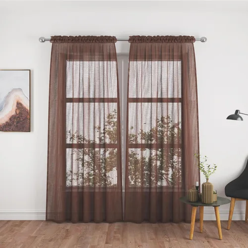 Vista 54 de UPOPO Paneles de Cortina Beige Pequeños Cortinas Transparentes de Gasa de 16 Pulgadas de Largo Cortinas de Cocina de Voile con Textura de Lino