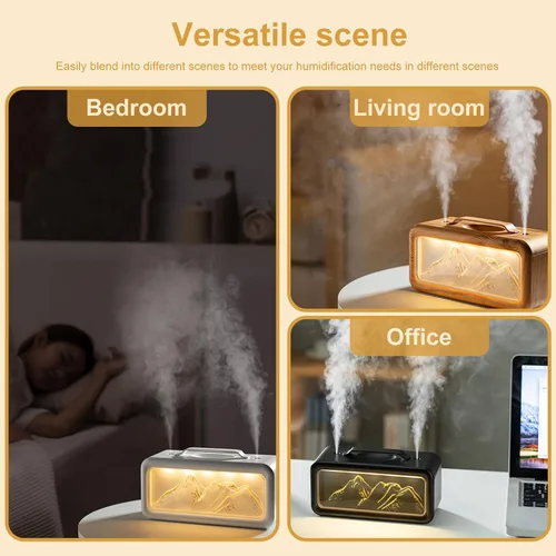 Vista 3 de Humidificador de doble pulverización, 20.3 fl oz, pequeño humidificador silencioso de niebla fría para plantas, dormitorio, oficina, hogar