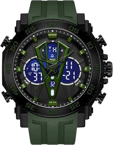 Vista 3 de KXAITO Reloj deportivo con caja de acero inoxidable para hombre, reloj militar, cronómetro LED para exteriores, digital, electrónico, grande