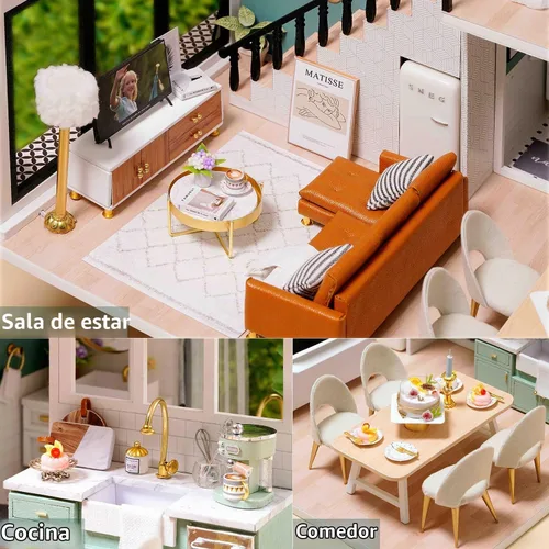 Vista 5 de TuKIIE Kit de Casa de Muñecas en Miniatura DIY con Muebles, Escala 1:24 Habitación Creativa Mini Casa de Muñecas de Madera Accesorios Más A Prueba