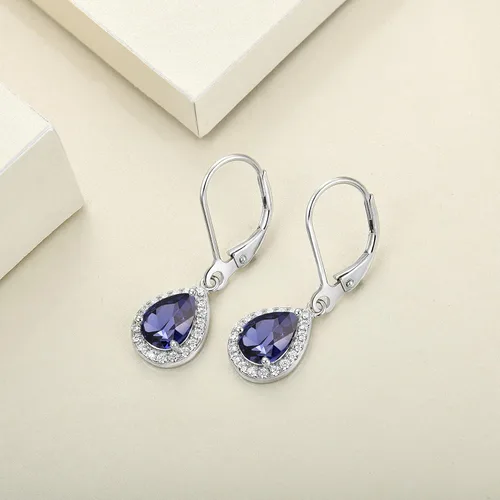 Vista 5 de YL Pendientes colgantes de plata de ley 925 para mujer, aretes de plata de ley 925, aretes de halo de lágrima y piedras preciosas de joyería, Metal