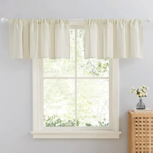 Vista 18 de NICETOWN Cenefa con textura de lino para ventana de cocina y sala de estar, filtrado de luz, estilo campestre bohemio, con bolsillo para barra, 2