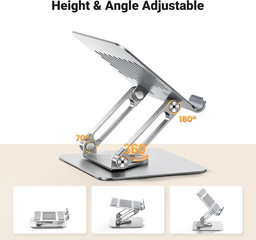 Vista 4 de UGREEN - Soporte para tablet para escritorio con base giratoria de 360°, soporte de aluminio de doble varilla ajustable, accesorios para el hogar