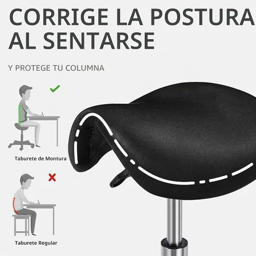 Vista 4 de Yaheetech Taburete con ruedas con ruedas, silla de salón ajustable, color Negro