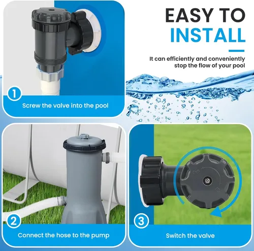 Vista 5 de Válvula de émbolo para piscinas sobre el suelo, conexión de 1.55 pulgadas, caudal de 1800 gph, ajuste universal, fácil de instalar, reemplazo