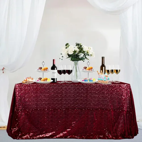 Vista 20 de Partisout - Mantel redondo de lentejuelas de 48 pulgadas color rosa brillante - Cubierta de mesa con purpurina brillante para boda, cumpleaños Rosa