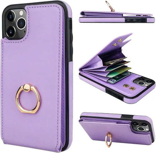 Vista 10 de Folosu Funda tipo cartera para iPhone 11 Pro Max, soporte de anillo, color Negro