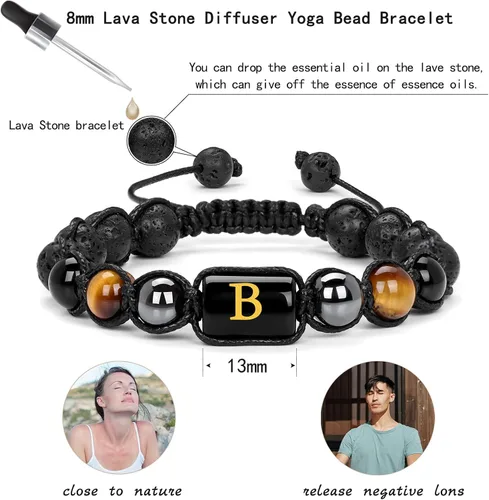 Vista 3 de Vinswet Pulseras de cuentas con iniciales para hombre, pulsera de triple protección de 0.315 in, obsidiana y hematita, hecha a mano para hombre