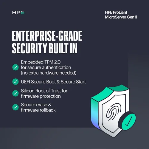 Vista 7 de Hewlett Packard Enterprise ProLiant MicroServer Gen11 Tower Server, procesador Intel Pentium Gold G7400, memoria de 16 GB, almacenamiento HDD de 1