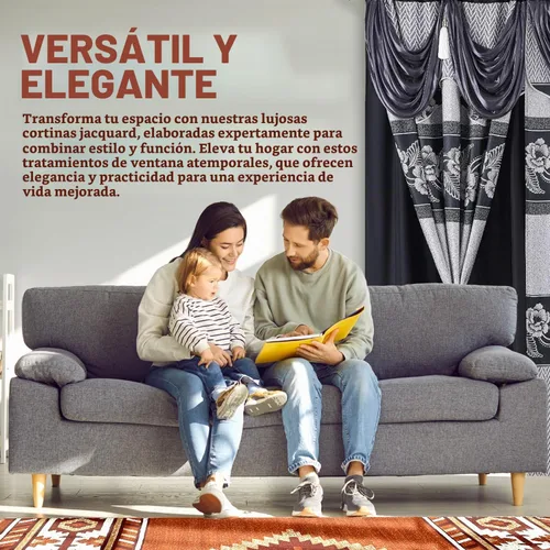Vista 7 de YHSF Cortinas Jacquard de 2 paneles con cenefa y alzapaños, negro, 54x84