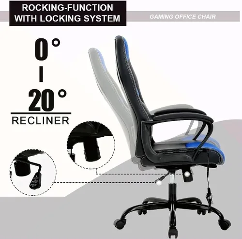 Vista 7 de HHS Silla reclinable de oficina para adultos, respaldo alto, de cuero, escritorio, juegos, carreras, ejecutiva, ergonómica, ajustable, giratoria