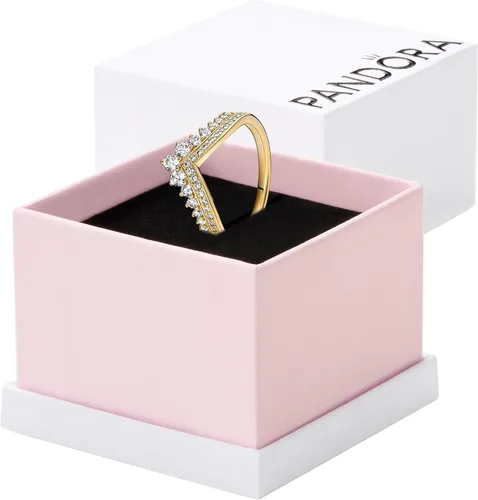 Vista 8 de Anillo Pandora Princess Wishbone - Anillo de oro rosa para mujer - Anillo de superposición - Regalo para ella - 14k de oro rosa con circonia cúbica