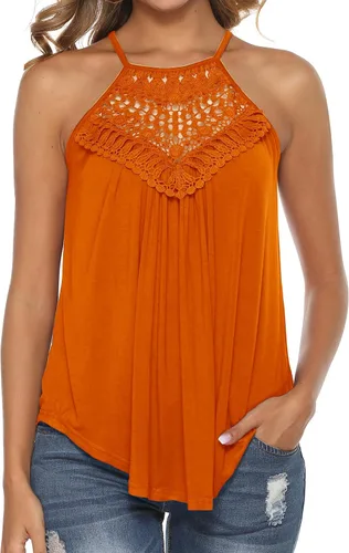 Vista 10 de Bluetime Halter Tops Women Sleeveless Crochet Flowy Cute Summer Tank Tops Negro