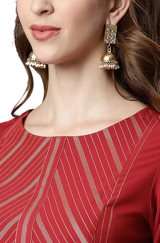 Vista 7 de Janasya Maroon Poly Crepe Kurta para mujer