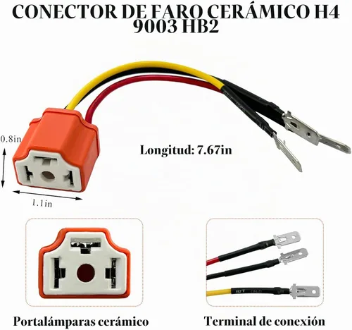 Vista 2 de 2 piezas H4 HB2 9003 arnés de cableado socket para faros delanteros, conector de cerámica de 16AWG para faros delanteros, enchufe hembra de coleta