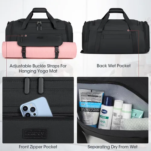 Vista 5 de Bolsa de gimnasio para hombre, 40 L, bolsa de lona deportiva para gimnasio, bolsa de lona para mujer, con compartimento para zapatos y bolsillo