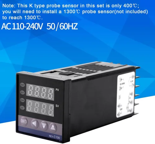 Vista 4 de Kit de controlador de temperatura PID LED REX-C100 con 40A SSR K Tipo Sensor de sonda AC 110V-240V 32.0 °F~2,372.0 °F Función de alarma para equipos