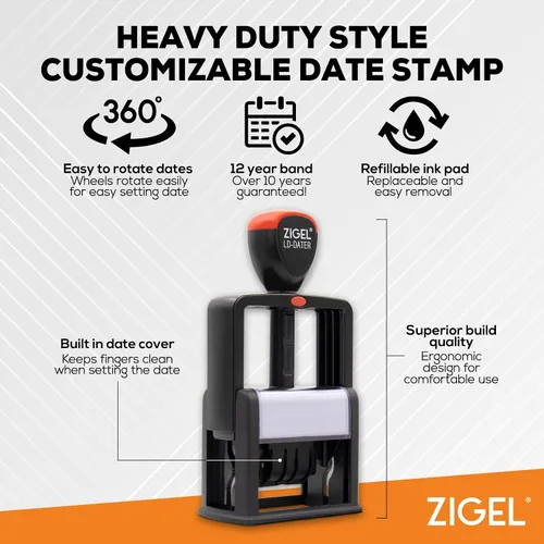 Vista 2 de ZIGEL Sello de fecha autoentintado de estilo resistente con aprobado, estilo B, tinta negra